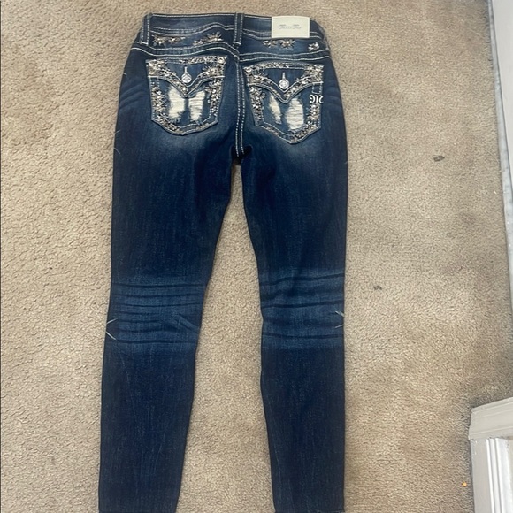 Miss Me Denim - Miss Me Blue Skinny Jeans with Ornate Rhinestones